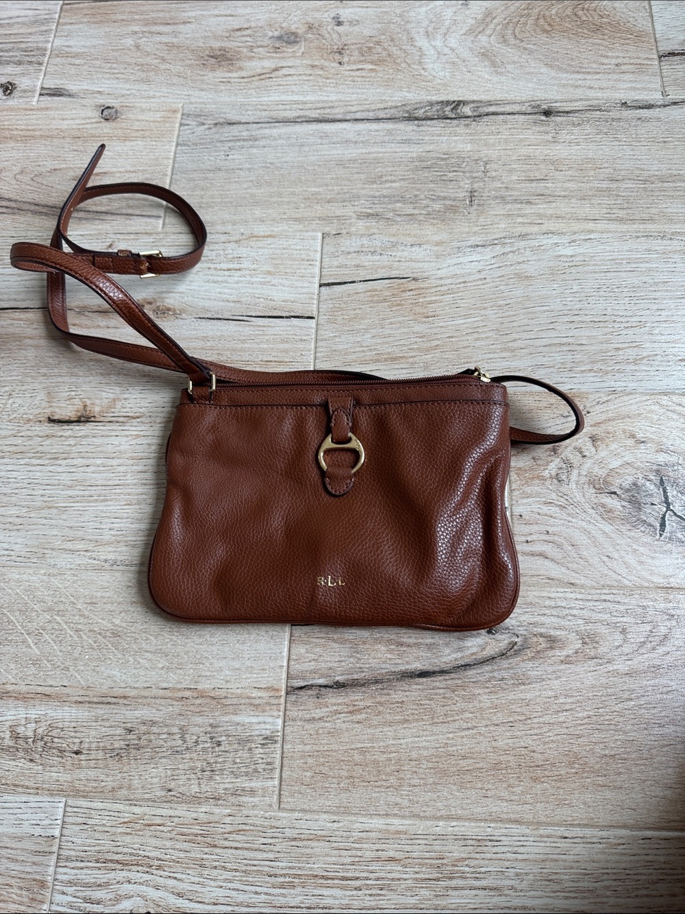 Ralph Lauren Chestnut Pebbled Leather Crossbody with Gold Hardware